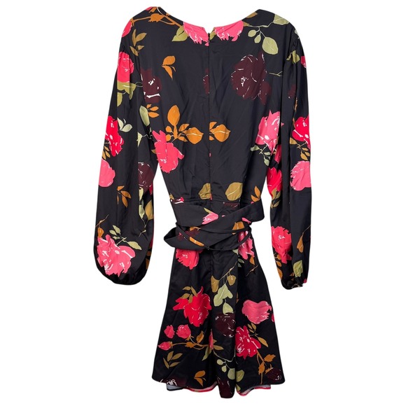 Eshakti Dress Women's 24W Floral Print Black Long Sleeve Knee Length Belted - Picture 13 of 16